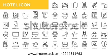 Hotel line icons collection. UI web icons set in a flat design. Outline icons pack