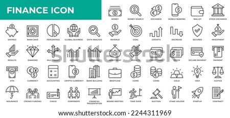 Finance line icons collection. UI web icons set in a flat design. Outline icons pack