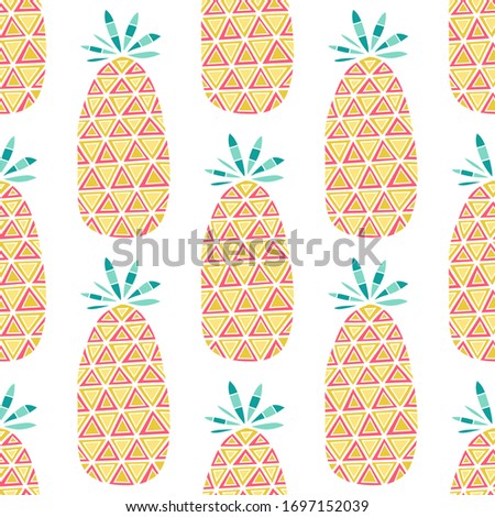 Vector seamless pattern with pineapples. Hand drawn fruits on white background. Illustration io flat style.