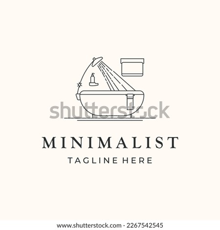 relax bathub line art logo vector minimalist illustration design, toilet logo design