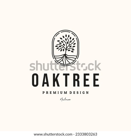 nature oak tree line art logo vector minimalist illustration design, evergreen oak tree style logo design