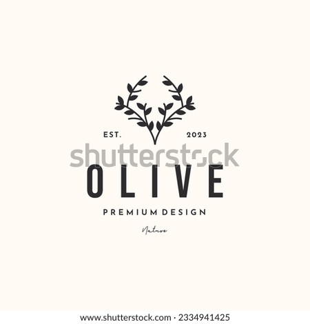 nature olive line art logo vector minimalist illustration design, evergreen olive botanic  symbol design