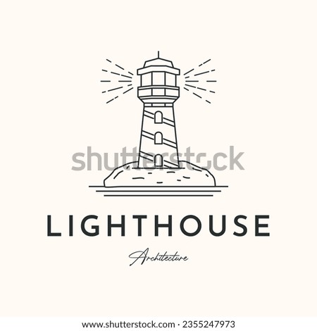 lighthouse security tower line art logo vector minimalist illustration design, lighthouse safe navigation logo design