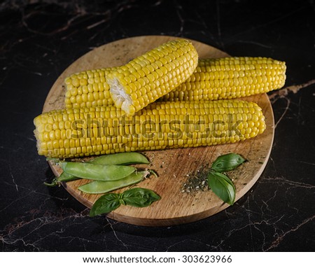 corn, maize, grain, table, basil, peas, beans