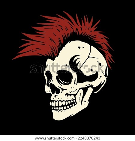 vector tracing artwork illustration skeleton skull punk mohawk hair. Can be used as Logo, Brands, Mascots, tshirt, sticker,patch and Tattoo design.