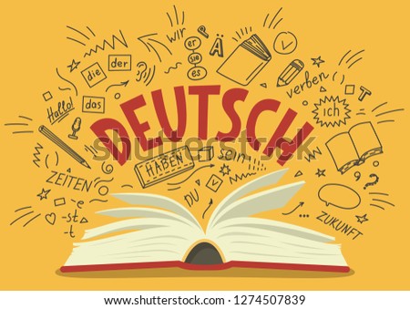 Deutsch. Translation: 'German'. German language hand drawn doodles and lettering. Language education illustration. Stock foto © 