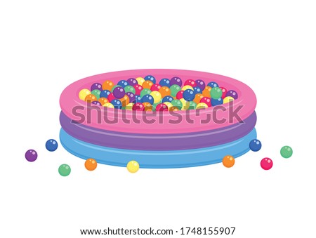 Kiddie inflatable pool full of plastic balls isolated on white background.