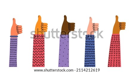 Feedback. Hands with thumbs up. Hand drawn doodle vector illustration. 