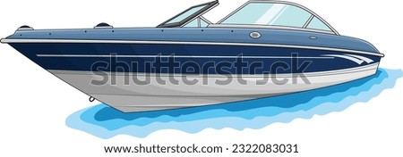 very detail blue boat illustration, vector, cartoon, vexel, portrait