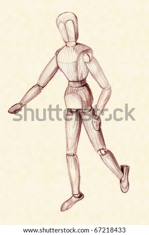 Wooden Mannequin For Artists Extends A Hand, Pencil Drawing Stock Photo ...