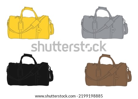 duffle bag with removable shoulder strap, sports gym bag, foldable weekend bag, spare bag, vector illustration sketch template isolated on white background