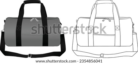 Set of Duffle Bag, Vector Illustration, Bag Outline Template, Fashion Flats Sketch, Zipper Duffel Travel Sports Equipment Bag, Vector Clip Art Template.15