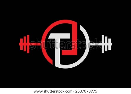 Letter T, J, JT OR TJ Logo With Barbell. Fitness Gym Logo Vector.