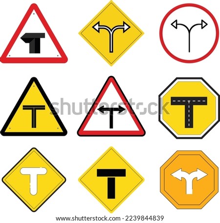 T junction sign board templates flat geometric shapes arrows decor