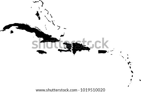 Vector map of Caribbean Sea. Black mask. Isolated, white background. 