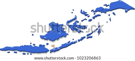 3d isometric view map of Indonesia with blue surface and cities. Isolated, white background