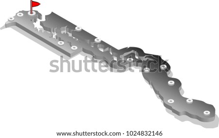 3d isometric view map of Gambia with gradient and cities. Isolated, white background