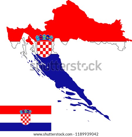 Vector map of Croatia with flag. Isolated, white background