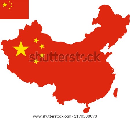 Vector map of China with flag. Isolated, white background