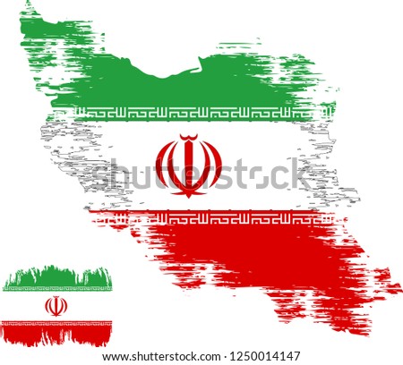 Iran vector grunge brush stroke with  national flag and contour map. 