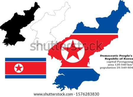 Democratic People's Republic of Korea, North Korea  vector map, flag, borders, mask , capital, area and population infographic