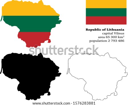 Republic of Lithuania vector map, flag, borders, mask , capital, area and population infographic