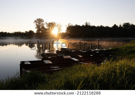 Sunrise over the Bug river in fog with windows Zdjęcia stock © 