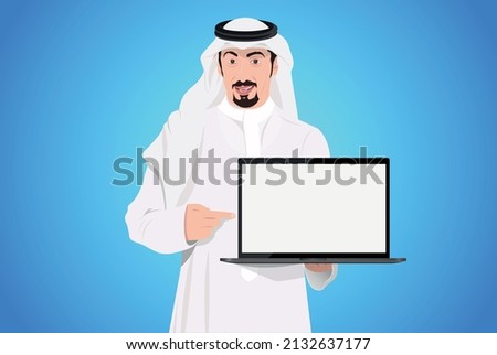 Saudi Man Holding Laptop With Smiley Face 