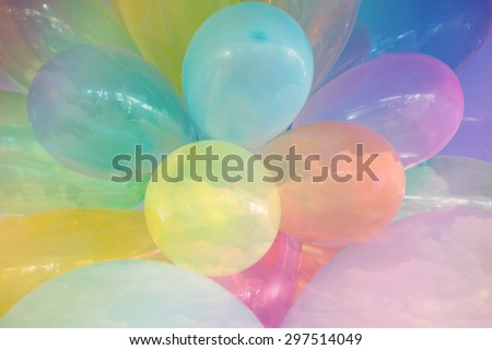 vintage heart balloon with colorful on filtered blue sky,Soft Focus Color Filtered background