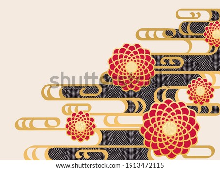 Japanese traditional pattern kimono wave and chrysanthemum Flower background