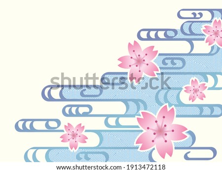 Japanese traditional pattern kimono wave and sakura background