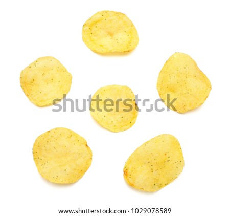 Similar – Image, Stock Photo round potato chips on a blue background, top view