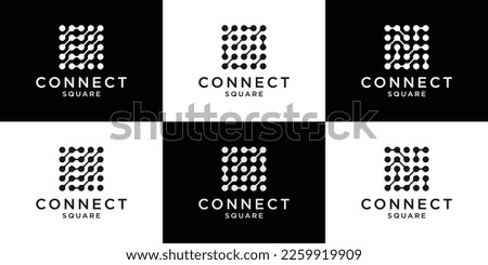 logo connect and molecule square icon vector illustration