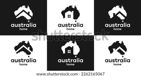 set logo design map australia and home negative space icon vector illustration