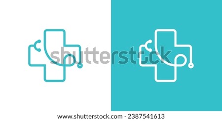 Medical logo design with stethoscope icon and plus sign.