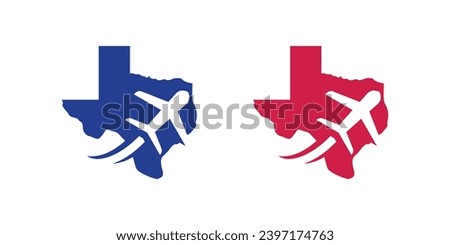 logo design combining the shape of a map of the state of Texas with an airplane, a travel logo.