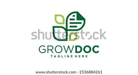 logo design grow doc, plant, document, file, growth, leaf, green, logo design vector, symbol, icon, idea, creative.