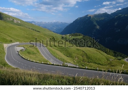 Similar – Image, Stock Photo Alpine road with hairpin bends