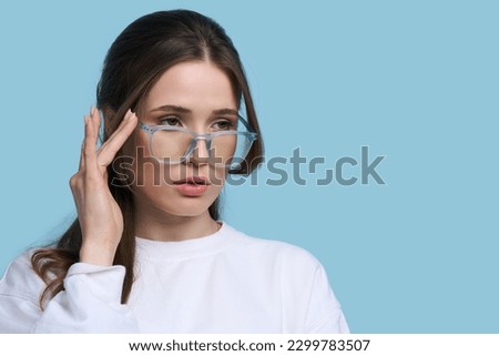 Similar – Image, Stock Photo Stylish woman in eyeglasses in library