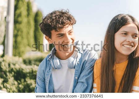 Similar – Image, Stock Photo young happy boy teenager standing in front of the camera in posed portrait