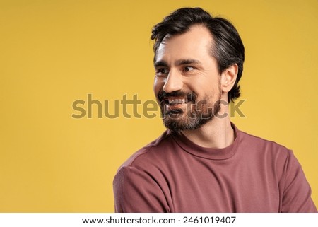 Similar – Image, Stock Photo caucasian man with beard, dressed in black leather jacket