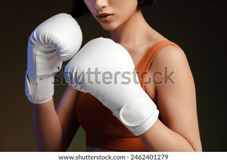 Image, Stock Photo Female boxer punching camera