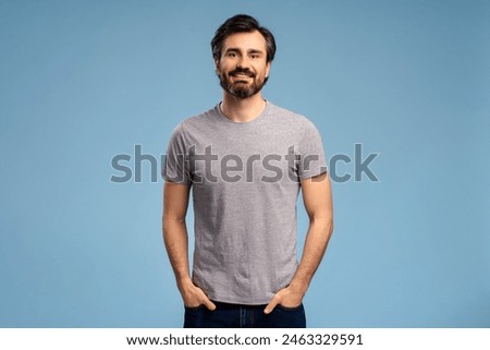 Similar – Image, Stock Photo Portrait of a man against the cloudy sky using his phone