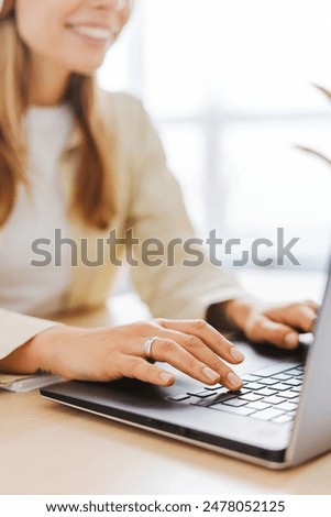 Similar – Image, Stock Photo Close up of office chair wheels on carpet.