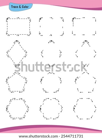 Use this preschool worksheet to help children practice drawing basic shapes and enhance their fine motor skills through tracing dashed lines.