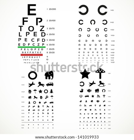 Various versions of the table for eye tests  the adult and children's options
