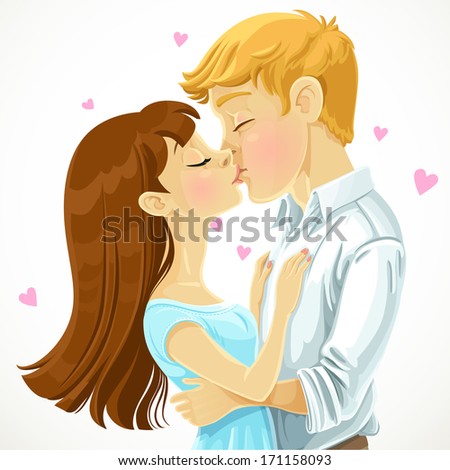 Kiss Loving Couple Isolated On White Background Stock Vector