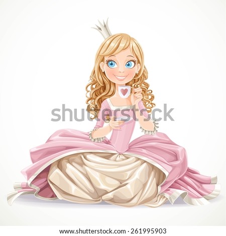 Beautiful Princess In A Pink Dress Sitting On The Floor And Holding A ...