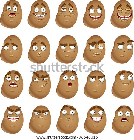 Vector cute cartoon potatoes smile with many expressions