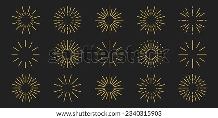 Round sunburst, line radial frame icon set